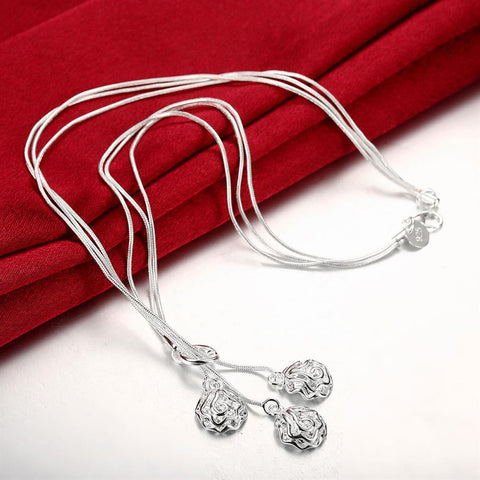 Rose flower 925 Sterling Silver rings Bracelets necklacesearrings Jewelry set  -JW00234-Veeddydropshipping