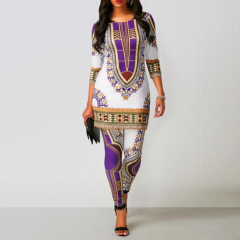 Women Top Pants Suit Dashiki Print Clothing-WF01529-Veeddydropshipping