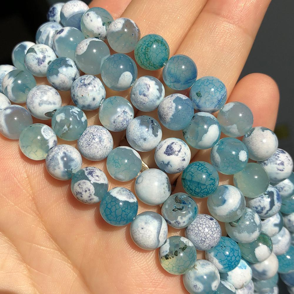 Natural Stone Blue Agates Dragon Round Loose Beads For Jewelry -JW01514-Veeddydropshipping