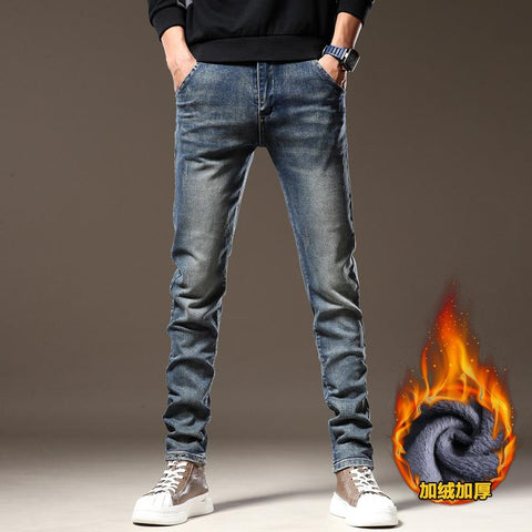 Flannel Stretch Jeans Mens Winter Quality Famous-MF00506-Veeddydropshipping