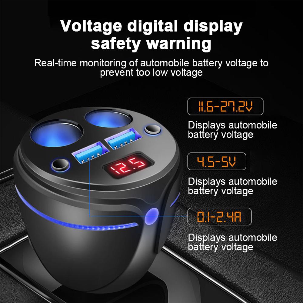 Multifunctional USB Car Charger Cup Holder   with Voltage Display-Veeddydropshipping