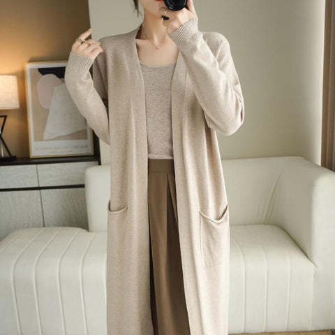 Women Cashmere Casual Long Knitted Cardigan sweater coat-Veeddydropshipping