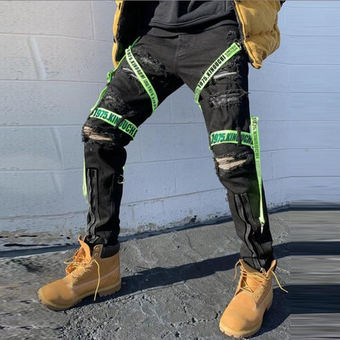 Slim Straight Jeans New Fashion Black Youth Street-MF00607-Veeddydropshipping