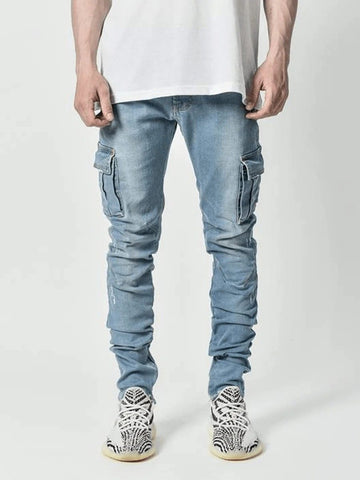 Denim Trousers Multi Pocket Cargo Jeans Men New-MF00536-Veeddydropshipping