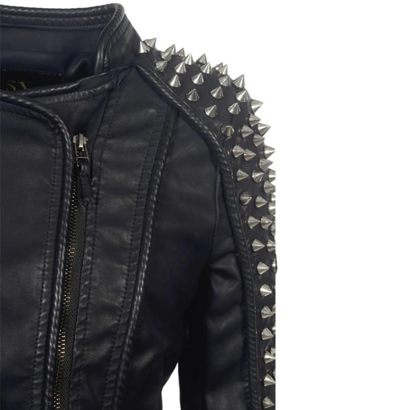 Punk Rivet Faux Leather PU Jacket Women-Veeddydropshipping