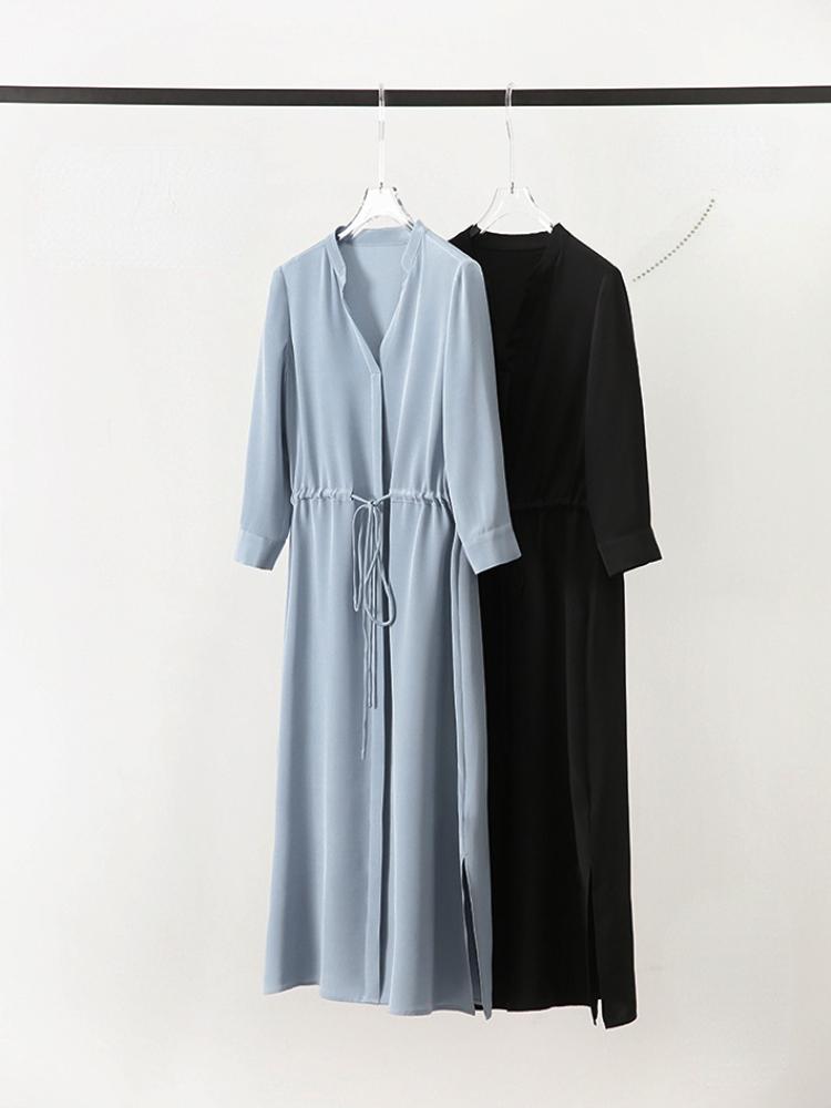 Women Three Quarter V-Neck High Waist Slim Long Dresses-Veeddydropshipping