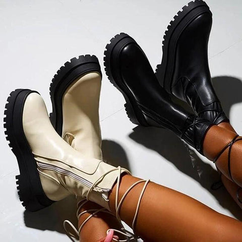 Boots PU Thick-soled Fashion Women&#39;s Boots Patent Leather-BS01055-Veeddydropshipping