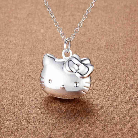 925 Stamp Silver color lovely Kitty cat Pendant Necklace-JW01286-Veeddydropshipping