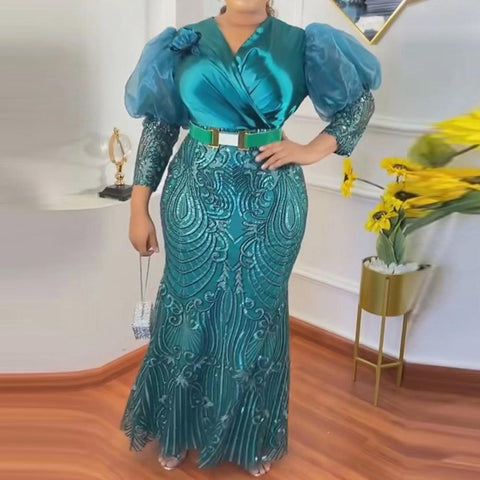 African Plus Size Lace Dresses For Women-WF01524-Veeddydropshipping