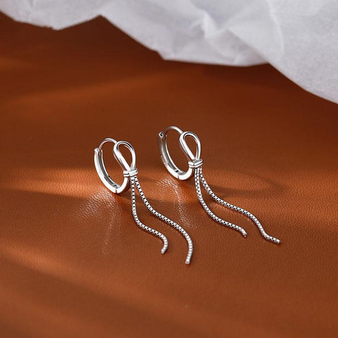 925 Sterling Silver Tassel Hoops Earrings For Women Wedding Jewelry -JW01424-Veeddydropshipping