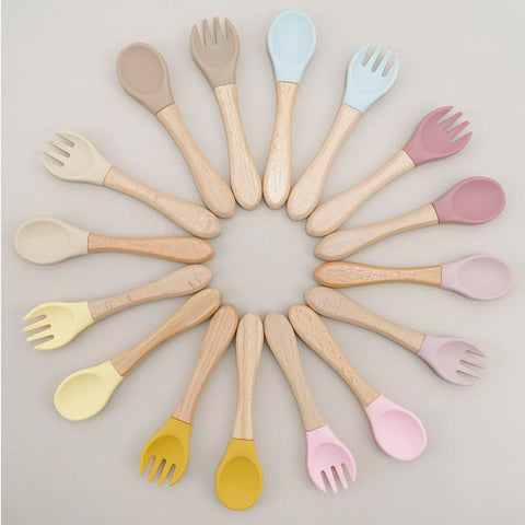 2PCS Silicone Spoon Fork For Baby Utensils Set Baby Feeding Spoon-TB00713-Veeddydropshipping