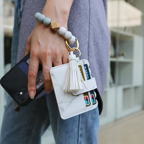 Ring Key Chain with Beaded Bracelet and Card Bag-BS00626-Veeddydropshipping