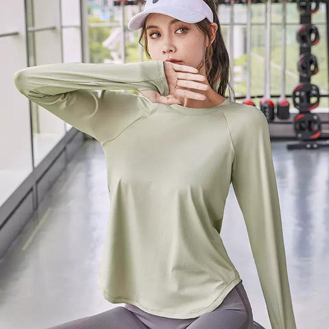 Sport T Shirt Women Round Neck Long Sleeve Sports Shirts Solid Breathable -OS00828-Veeddydropshipping