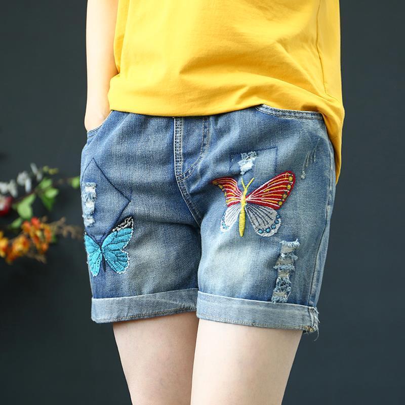 Elastic Waist Denim Shorts Women pants-WF00524-Veeddydropshipping
