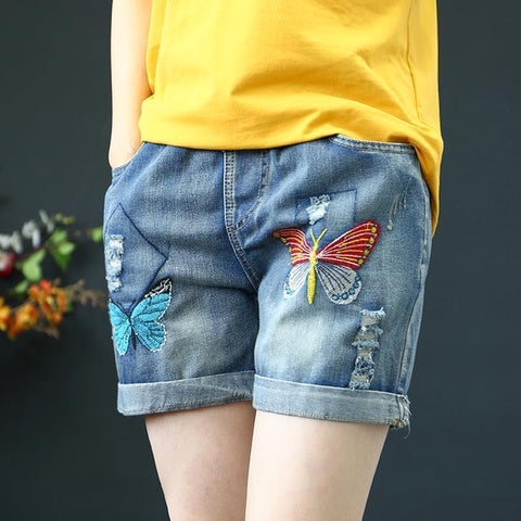 Elastic Waist Denim Shorts Women pants-WF00524-Veeddydropshipping