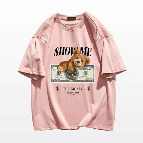 Cotton Cartoon Bear Print Short Sleeve Top-MF00034-Veeddydropshipping