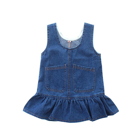 Baby Girls Denim Sling Dresses For Kids Casual Beach Vestidos With Pocket-TB00888-Veeddydropshipping