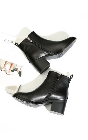 Thick-heeled  boots women leather single boots square toe short-BS01034-Veeddydropshipping