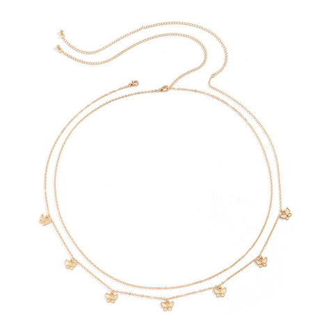 Gold Plate  Sexy Double Thin Chain Women Waist Chain  Body Jewelry-JW01371-Veeddydropshipping