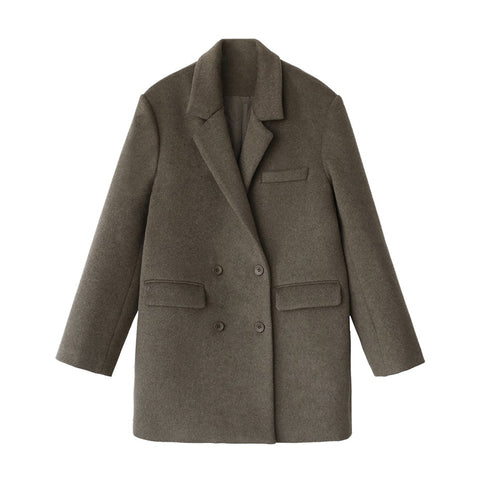 Women Woolen Coat Solid  Retro Clip Cotton Double-breasted-Veeddydropshipping