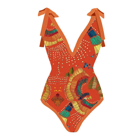 Deep V Print One Piece Swimsuit Summer Beach Wear Swimming Suit 2022 Luxury Shorts -OS00049-Veeddydropshipping