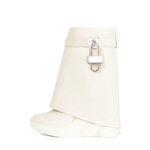 Leather Short Boots Round Head Lock Lock Shark Boots Women&#39;s-BS01033-Veeddydropshipping