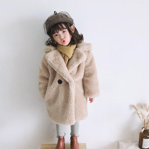 2-9Y Kids Girls Faux Fur Coats 2022 Winter Thicken Warm Mid-length-TB01221-Veeddydropshipping