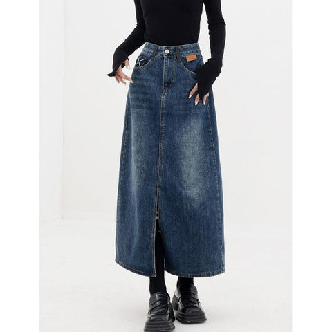 Vintage Wash Skirt Women High Waist-WF00646-Veeddydropshipping