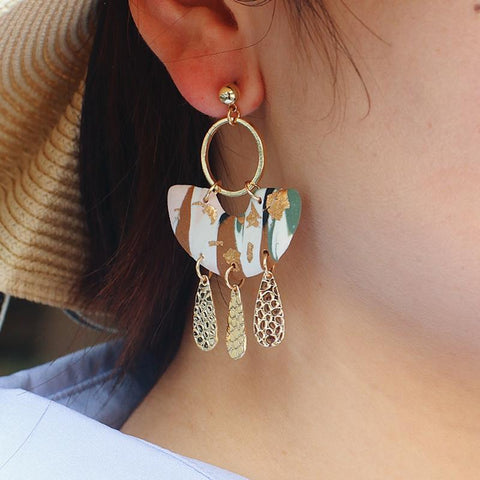 Fashion Abstract Pattern Clay Metal Dangle Earrings Jewelry-JW01428-Veeddydropshipping