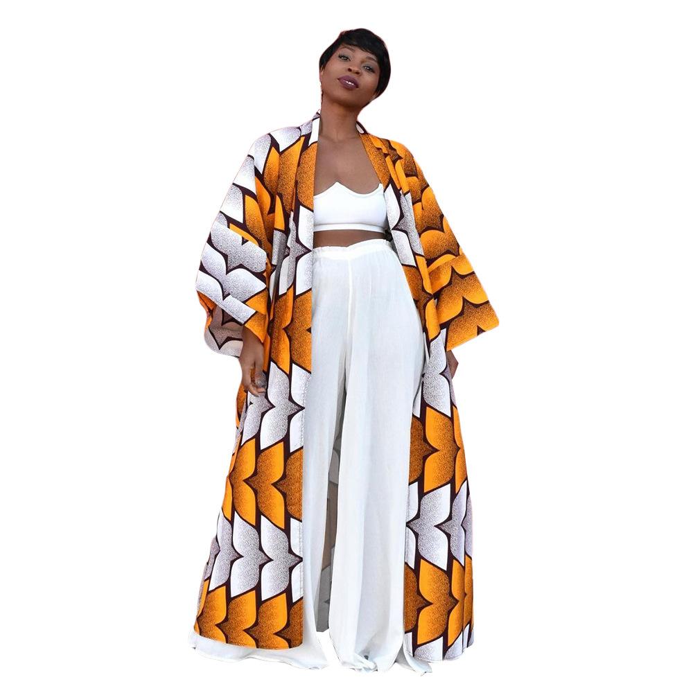 African Ethnic Print Loose Long Trench Coat-Veeddydropshipping