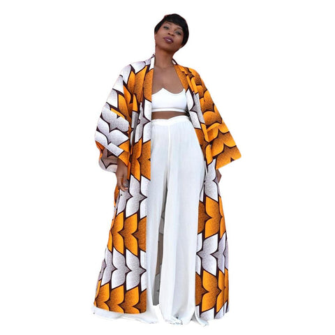 African Ethnic Print Loose Long Trench Coat-Veeddydropshipping