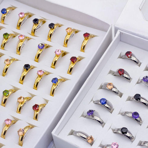 Fashion Colorful Rhinestone Crystal Stainless Steel Rings  -JW00399-Veeddydropshipping