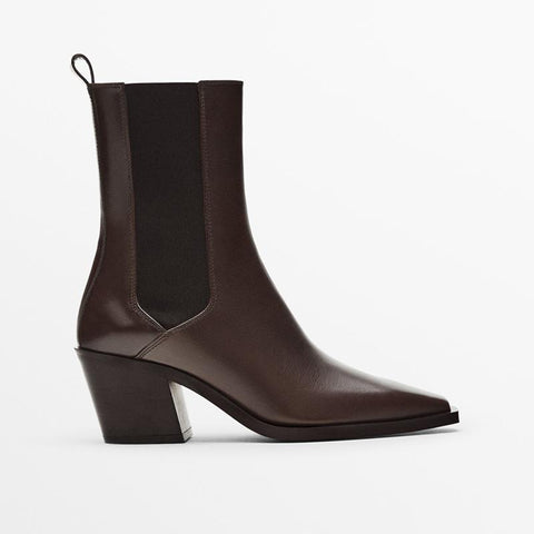Heel Black Pointed Toe Side Zipper Middle Heel Short Boots-BS00914-Veeddydropshipping