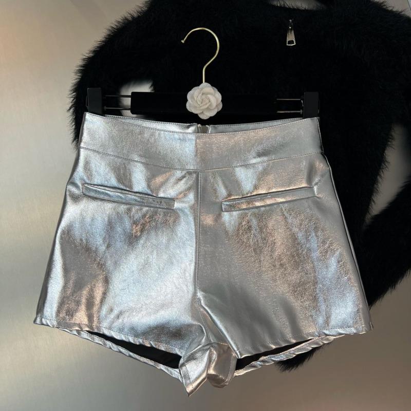 New Arrivals Silver Slim Pu Shorts Women-WF00535-Veeddydropshipping