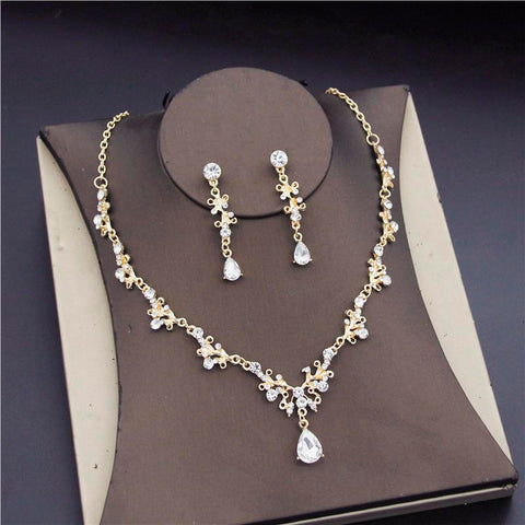 Fashion Bridal Jewelry Sets  Earring Necklace Rhinestone Crystal  -JW00308-Veeddydropshipping