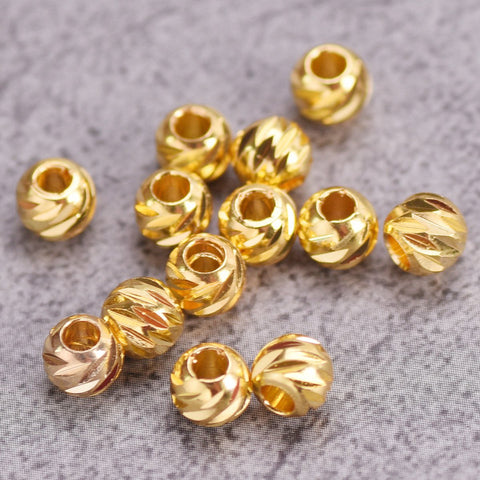 Round Carved Brass Metal Loose Spacer Beads For Jewelry Making-JW01653-Veeddydropshipping