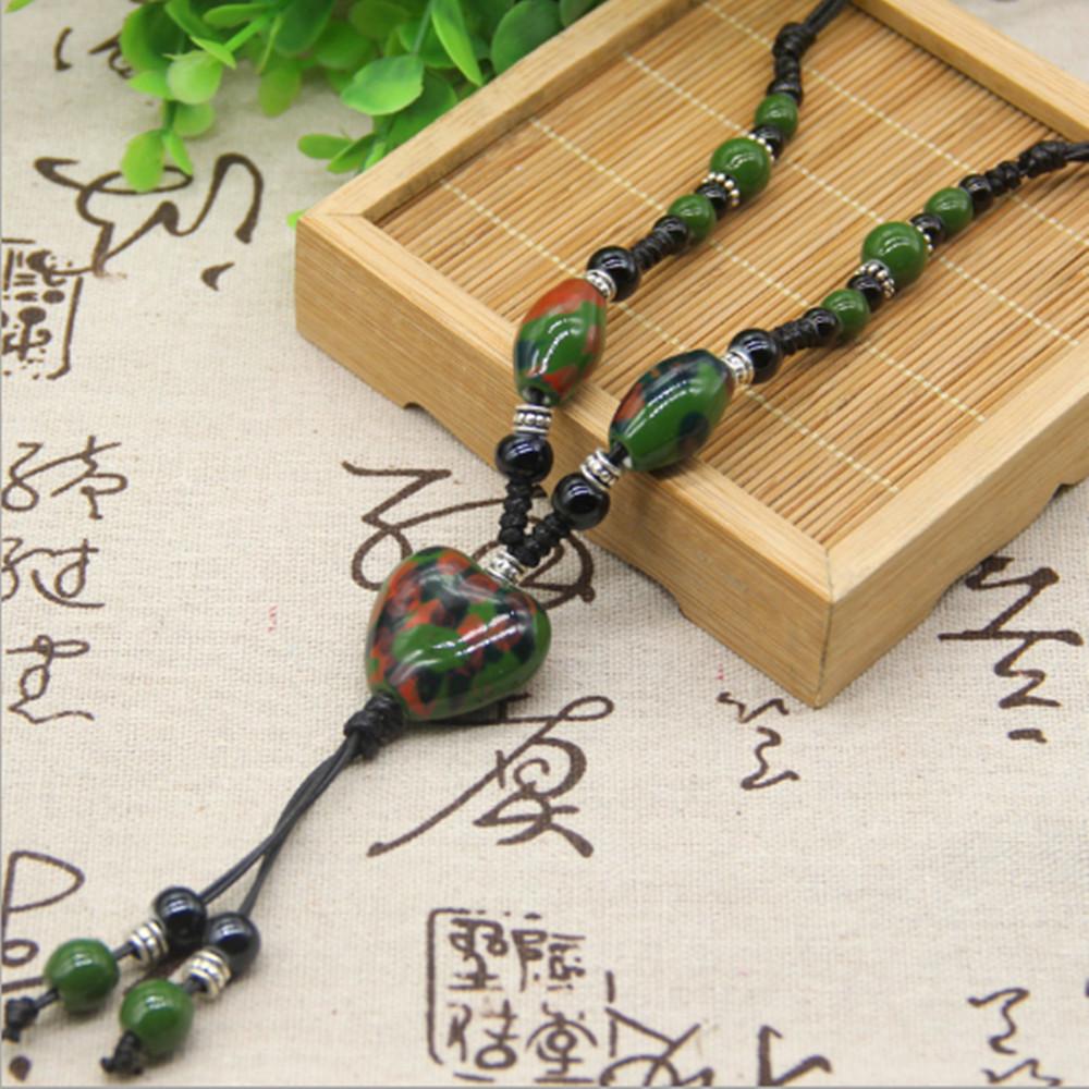 ceramic Bead Heart-shaped pendant sweater chain necklace -JW01249-Veeddydropshipping