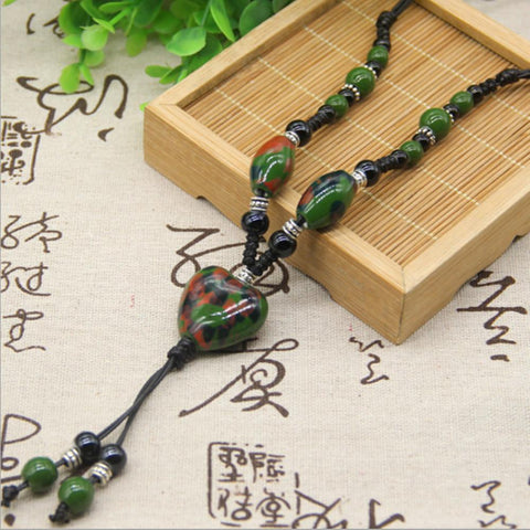 ceramic Bead Heart-shaped pendant sweater chain necklace -JW01249-Veeddydropshipping