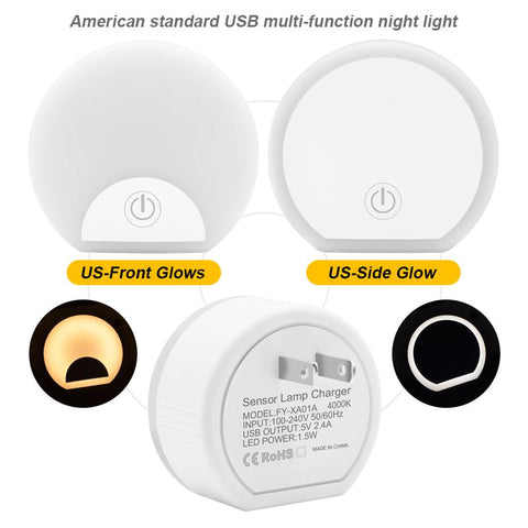 Multi-function America European Dual USB Sensor Lamp Charger with Night Light -CE00231-Veeddydropshipping