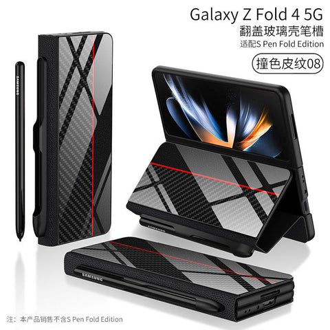 Classic Stripe Glass Phone Case For Samsung Galaxy Z Fold 4 Fold3 5G with Pen Slot FOLD3 Fold4-PA00611-Veeddydropshipping