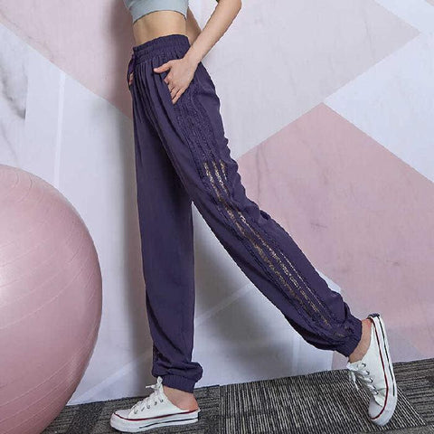 Women Sports Pants Elastic Mesh Hollow Breathable Loose Casual Jogging -OS00802-Veeddydropshipping