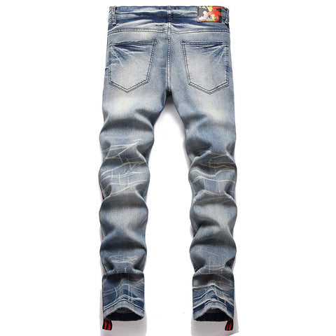 Painted Jeans Slim Straight Stretch Denim Pants Vintage-MF00586-Veeddydropshipping