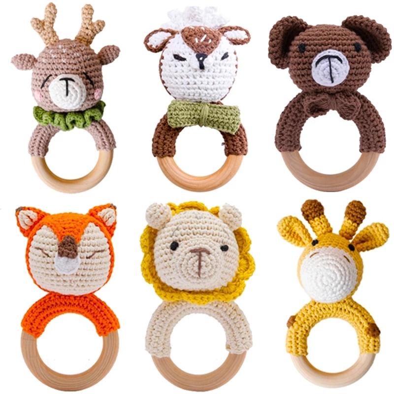 4PC/1PC Baby Toys Wooden Teether Crochet Animals BPA Free Rattle Toy-TB00503-Veeddydropshipping