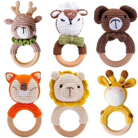 4PC/1PC Baby Toys Wooden Teether Crochet Animals BPA Free Rattle Toy-TB00503-Veeddydropshipping