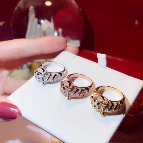 Leopard Head Rings  Cubic Zirconia Stone Animal Panther Ring  -JW00396-Veeddydropshipping