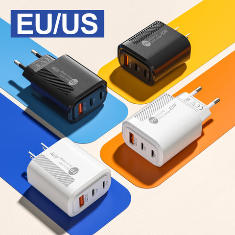 40W PD Fast Charge USB Type-C QC3.0 Phone Charger Adapter 3 Port-PA00384-Veeddydropshipping