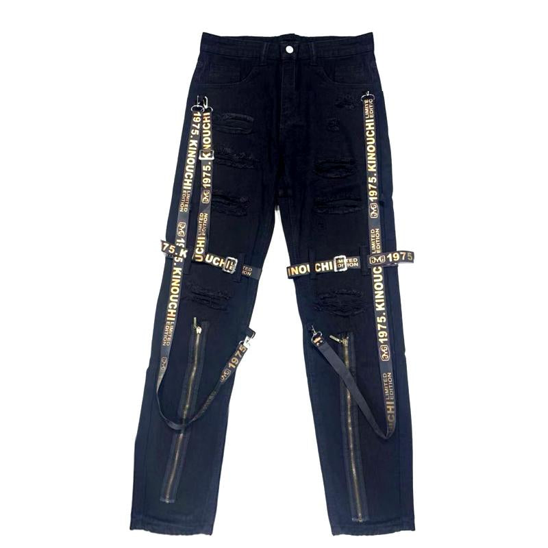Slim Straight Jeans New Fashion Black Youth Street-MF00607-Veeddydropshipping