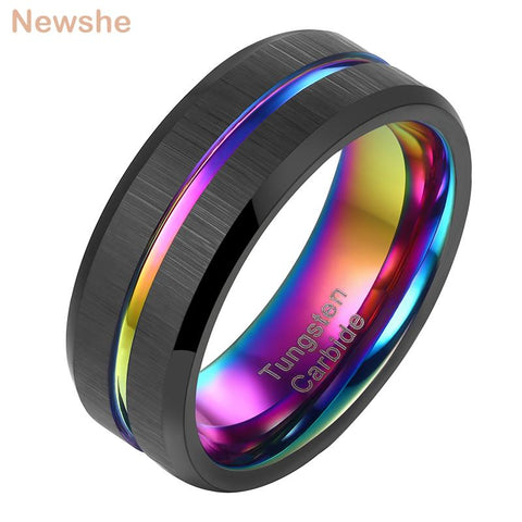 Charm Men Tungsten Carbide Ring Black Wedding Band  -JW00409-Veeddydropshipping