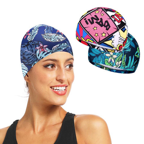 New Printed Men Swimming Cap Women Long Hair Swim Pool Hat Sports Adults -OS00032-Veeddydropshipping