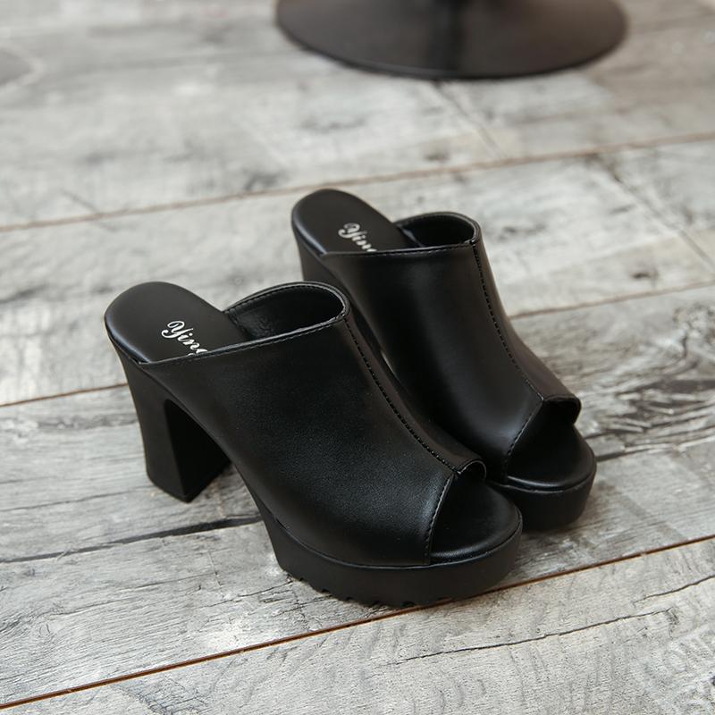 Toe Platform Mules Ladies Leather Sole Slippers Femal-BS01146-Veeddydropshipping